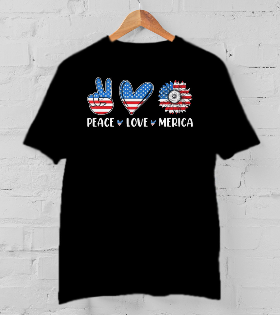 Peace Love Merica American Flag Symbol 4th Of July 2026 T-Shirt