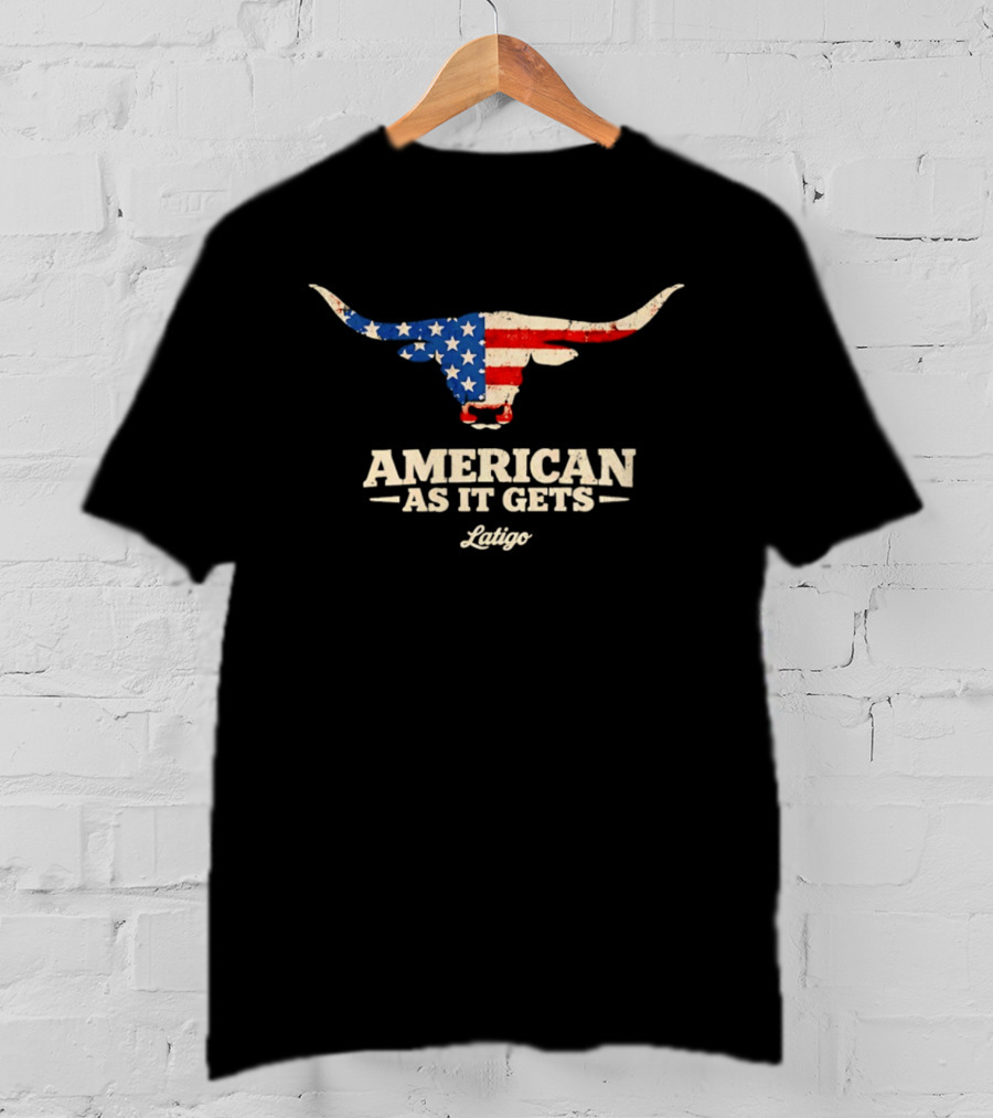 Latigo American As It Gets USA Flag Longhorn Bull T-Shirt