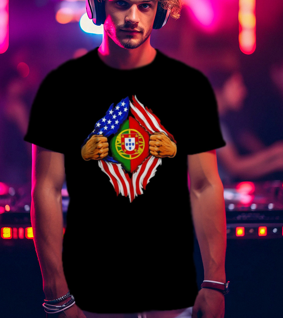 Super Hero American Portuguese Pride Combo Flag T-Shirt