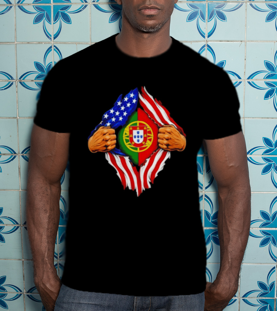 Super Hero American Portuguese Pride Combo Flag T-Shirt