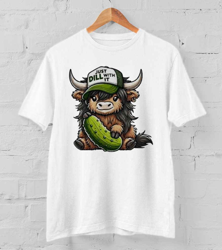 Highland Cow Just Dill With It Pickle Hat T-Shirt