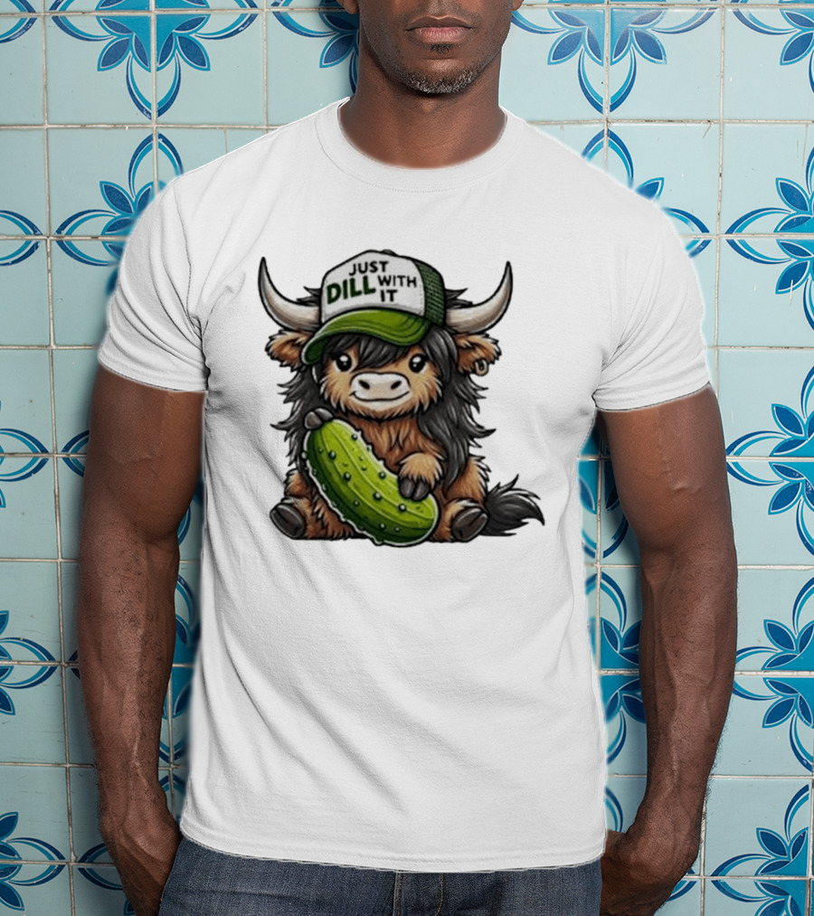 Highland Cow Just Dill With It Pickle Hat T-Shirt