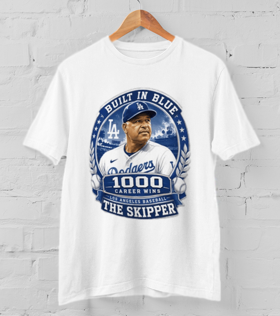 Built In Blue Los Angeles Dodgers Dave Roberts 1000 Career Wins The Skipper T-Shirt