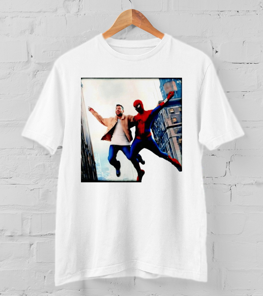 Lionel Messi And Spider Man Jump In City Marvel Cinematic Universe T-Shirt