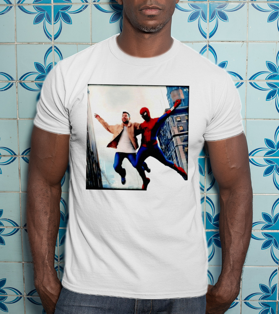 Lionel Messi And Spider Man Jump In City Marvel Cinematic Universe T-Shirt