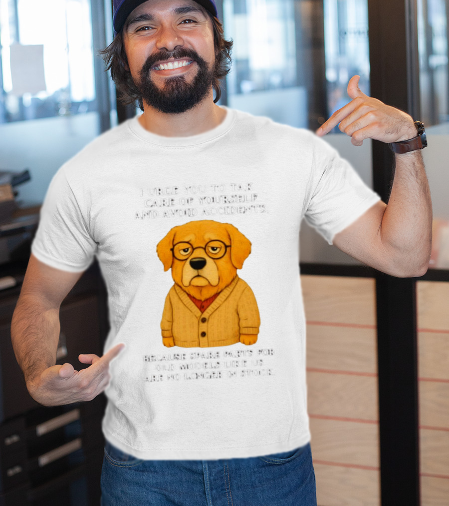 Elderly Golden Retriever Warns To Avoid Accidents Spare Parts For Old Models Not In Stock T-Shirt