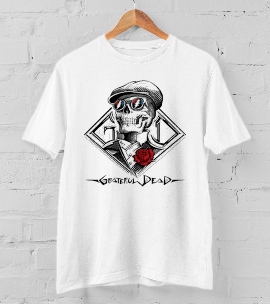 Grateful Dead Derby Skeleton With Rose And Cap T-Shirt