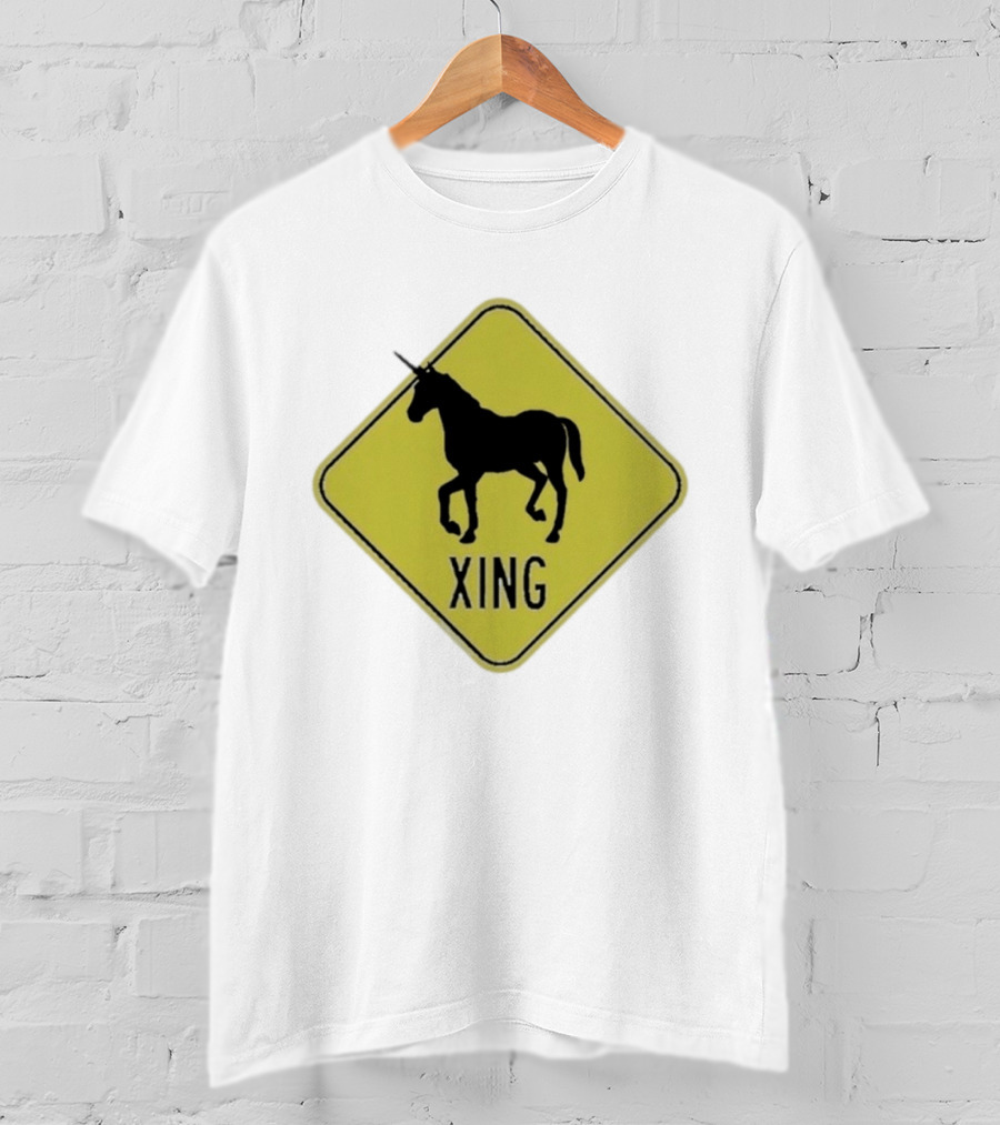 Unicorn Xing Mythical Creature Crosswalk Sign T-Shirt