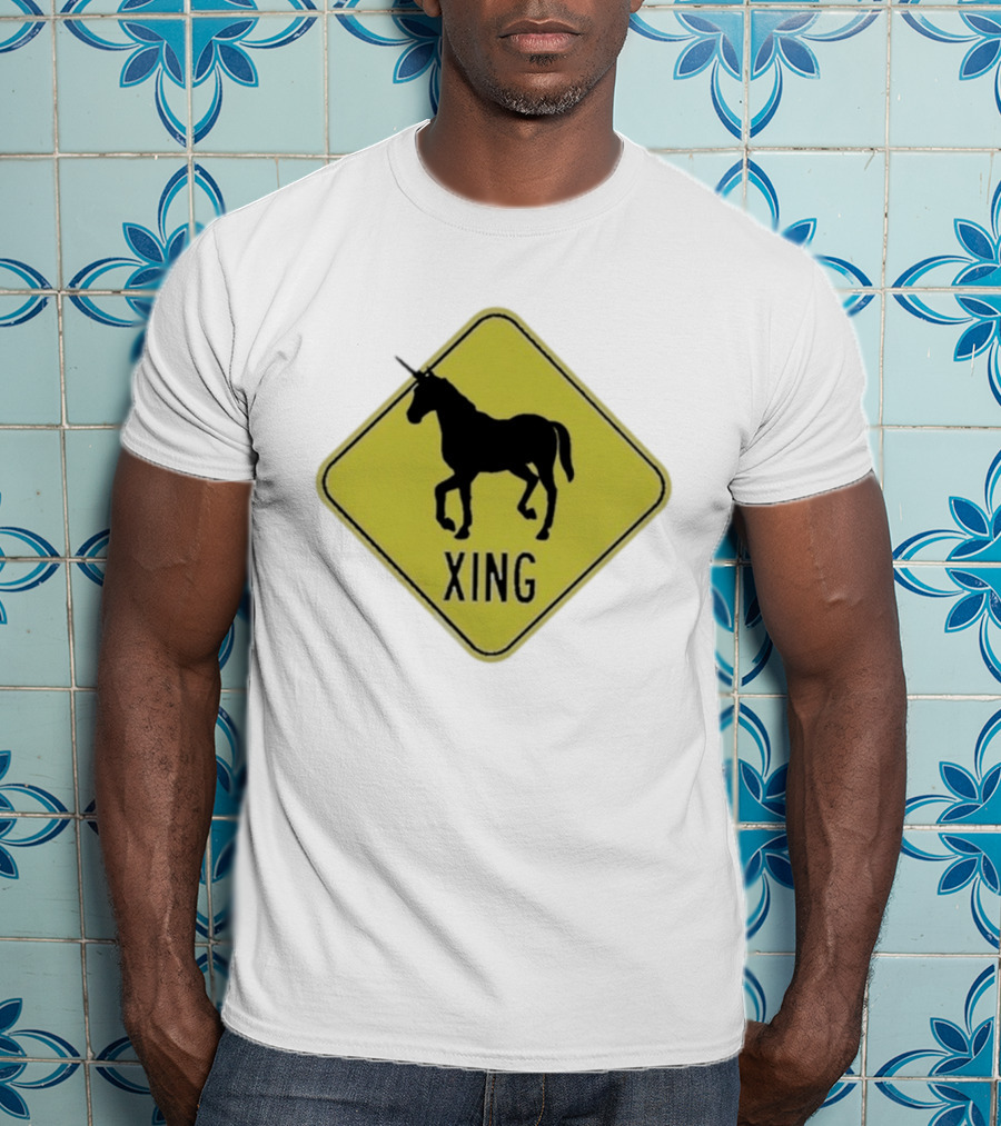 Unicorn Xing Mythical Creature Crosswalk Sign T-Shirt
