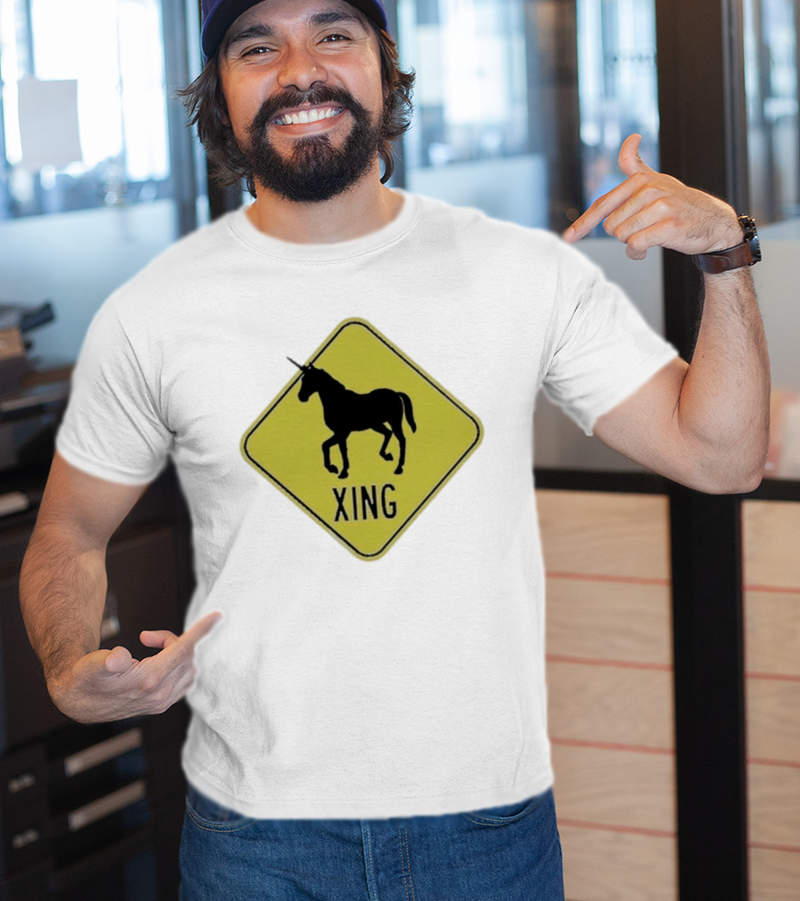 Unicorn Xing Mythical Creature Crosswalk Sign T-Shirt