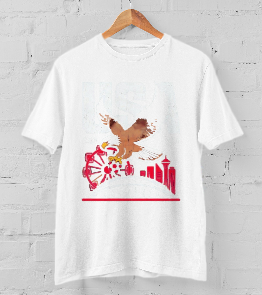 USA 2026 Eagle Space Needle Soccer Seattle Ferris Wheel T-Shirt