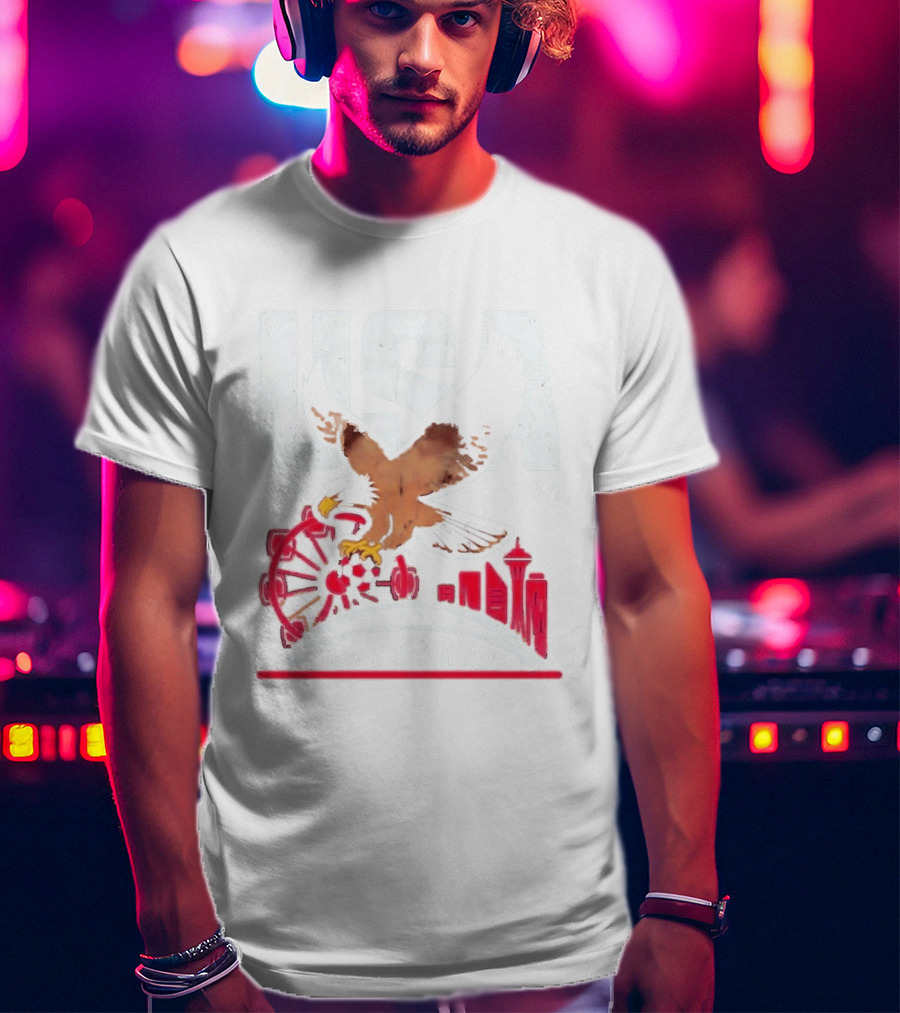 USA 2026 Eagle Space Needle Soccer Seattle Ferris Wheel T-Shirt