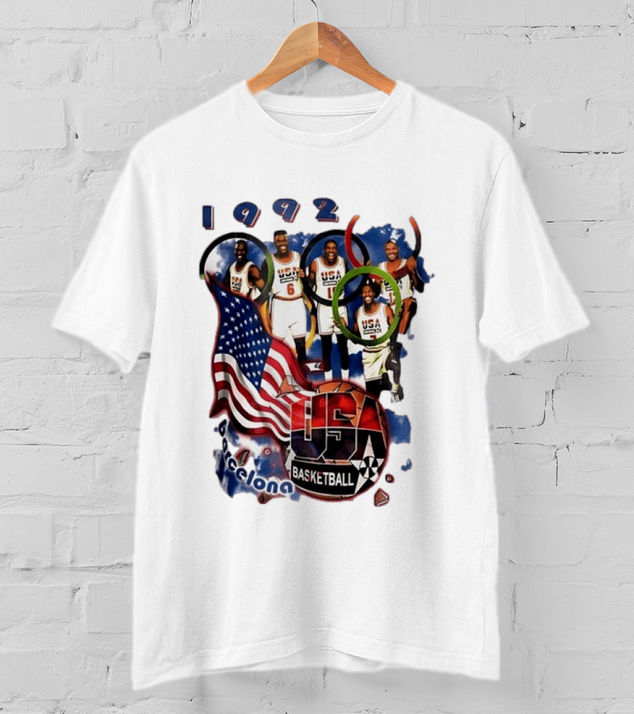 USA Basketball 1992 Dream Team Patrick Ewing David Robinson Michael Jordan Clyde Drexler Barcelona T-Shirt