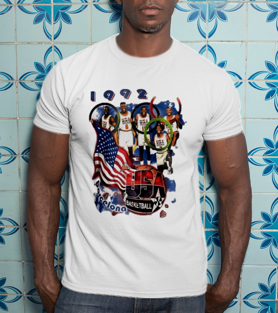 USA Basketball 1992 Dream Team Patrick Ewing David Robinson Michael Jordan Clyde Drexler Barcelona T-Shirt
