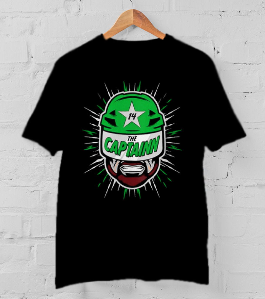 The Captainn Dallas Stars 14 Hockey Beard Helmet T-Shirt