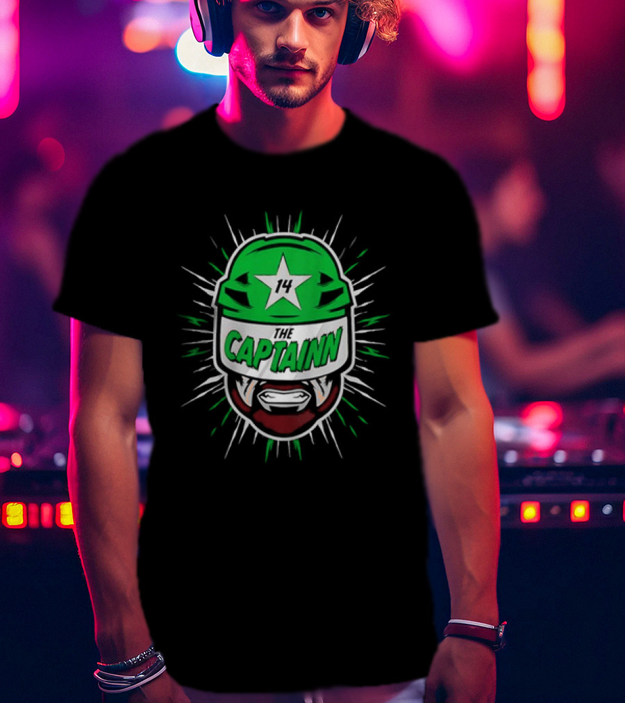 The Captainn Dallas Stars 14 Hockey Beard Helmet T-Shirt