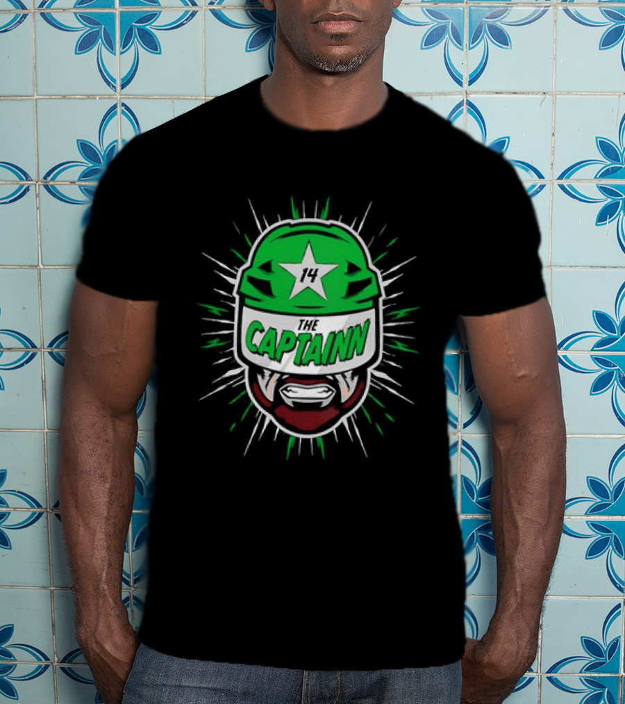 The Captainn Dallas Stars 14 Hockey Beard Helmet T-Shirt
