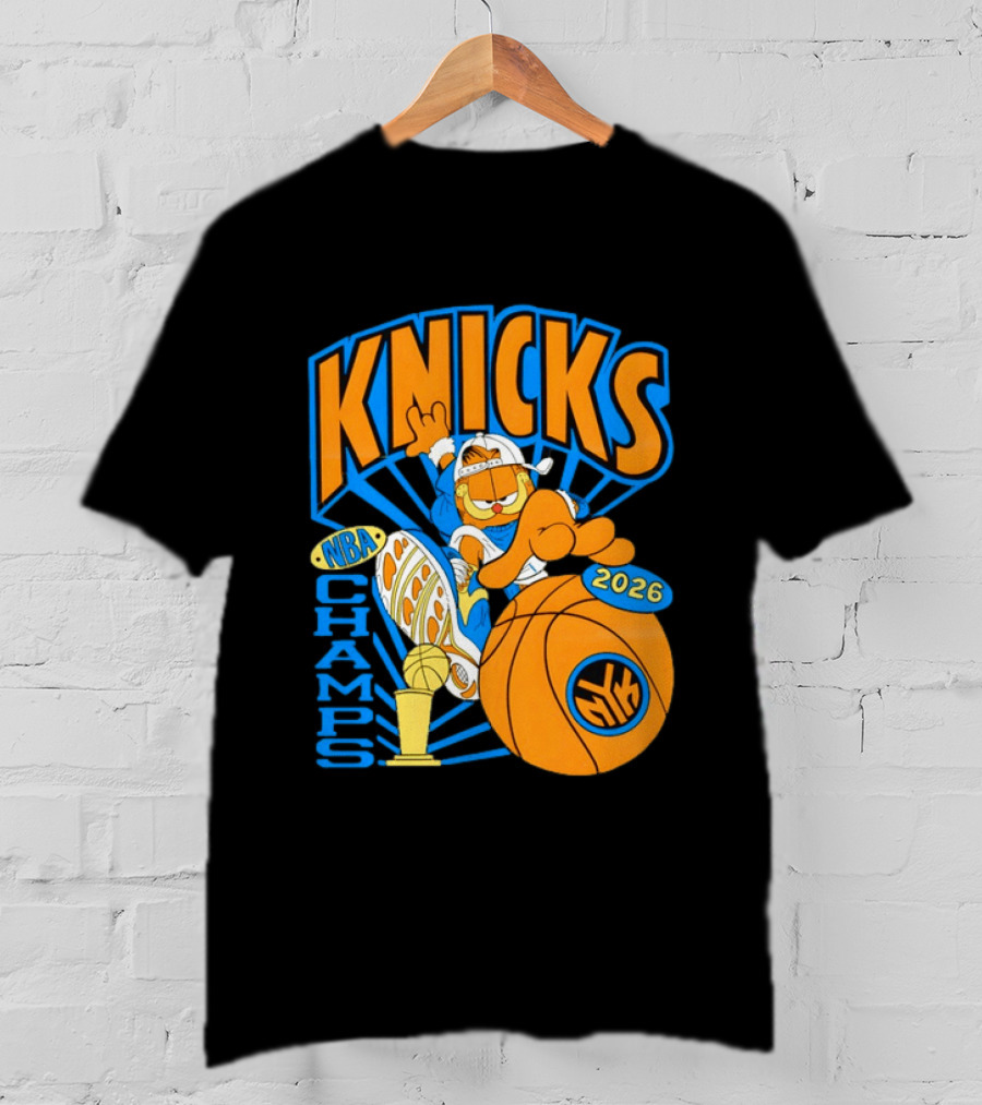 Knicks NBA Champs 2026 Orange Cat Basketball T-Shirt
