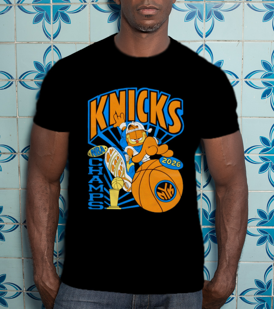 Knicks NBA Champs 2026 Orange Cat Basketball T-Shirt