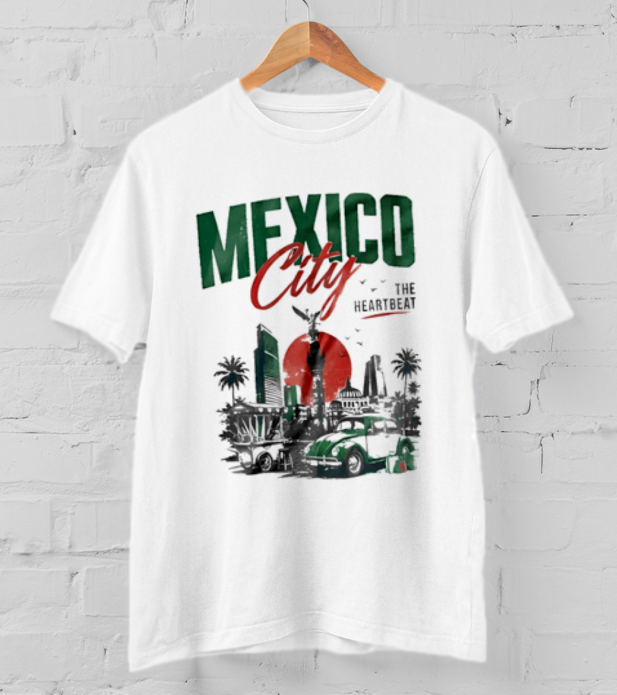 Mexico City Skyline Angel Of Independence Vibrant Heartbeat Landscape T-Shirt