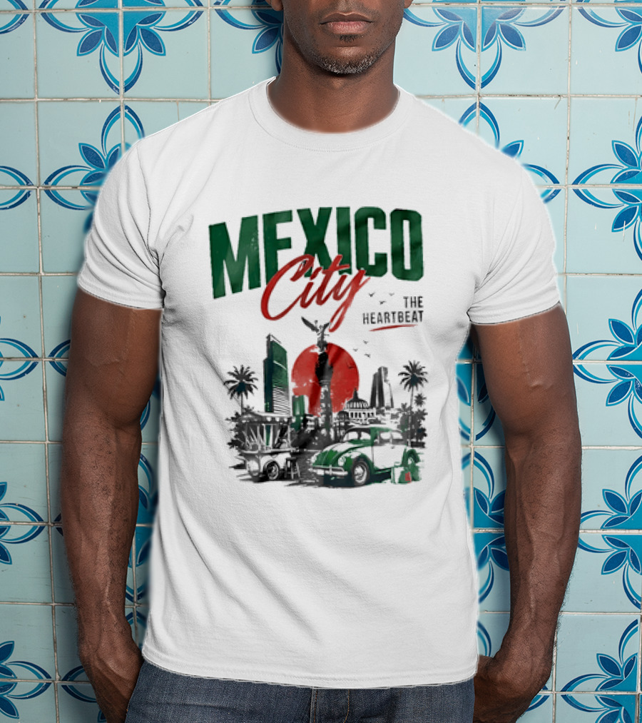 Mexico City Skyline Angel Of Independence Vibrant Heartbeat Landscape T-Shirt