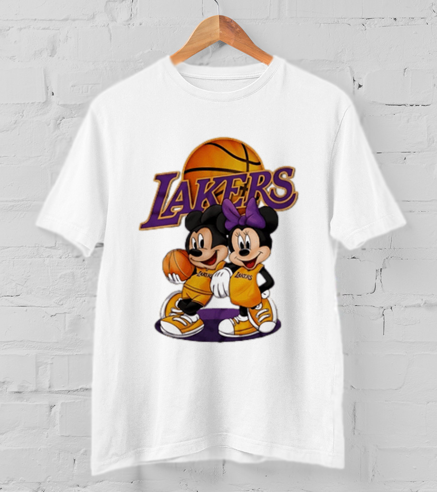 Mickey Mouse Los Angeles Lakers Basketball Crossover With Minnie Mouse T-Shirt