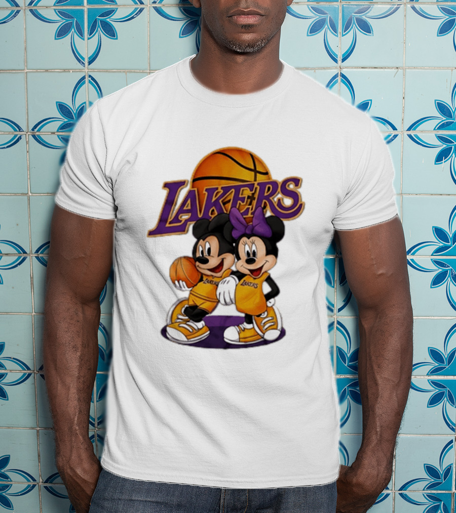 Mickey Mouse Los Angeles Lakers Basketball Crossover With Minnie Mouse T-Shirt