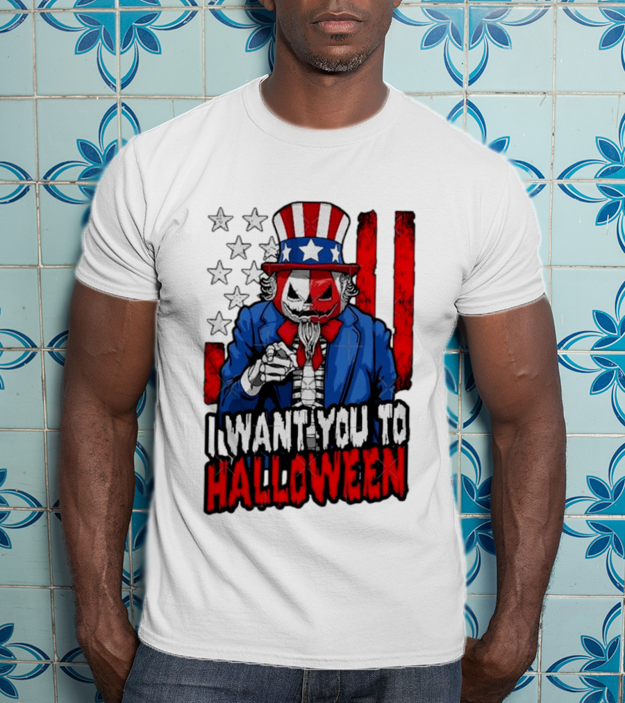 USA Patriotic Zombie Uncle Sam Pumpkin I Want You To Halloween T-Shirt