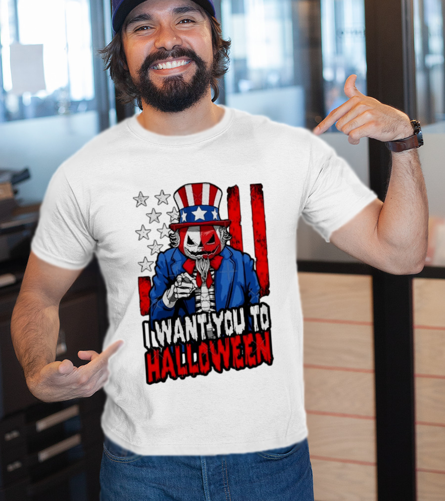 USA Patriotic Zombie Uncle Sam Pumpkin I Want You To Halloween T-Shirt