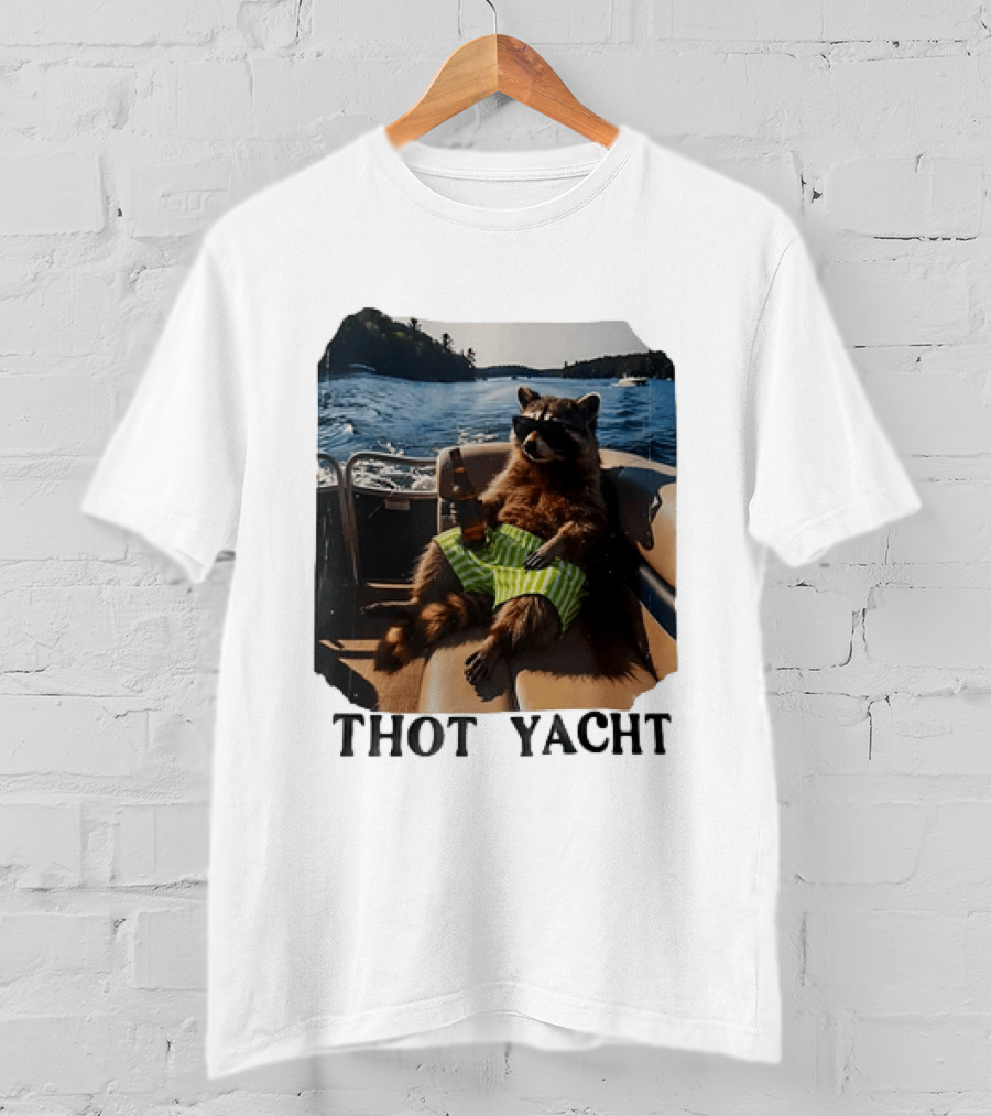 Raccoon Relaxing Thot Yacht Boat Adventure T-Shirt