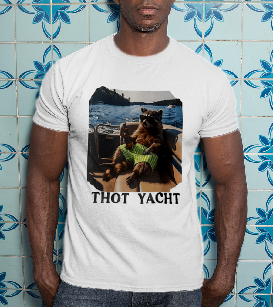 Raccoon Relaxing Thot Yacht Boat Adventure T-Shirt