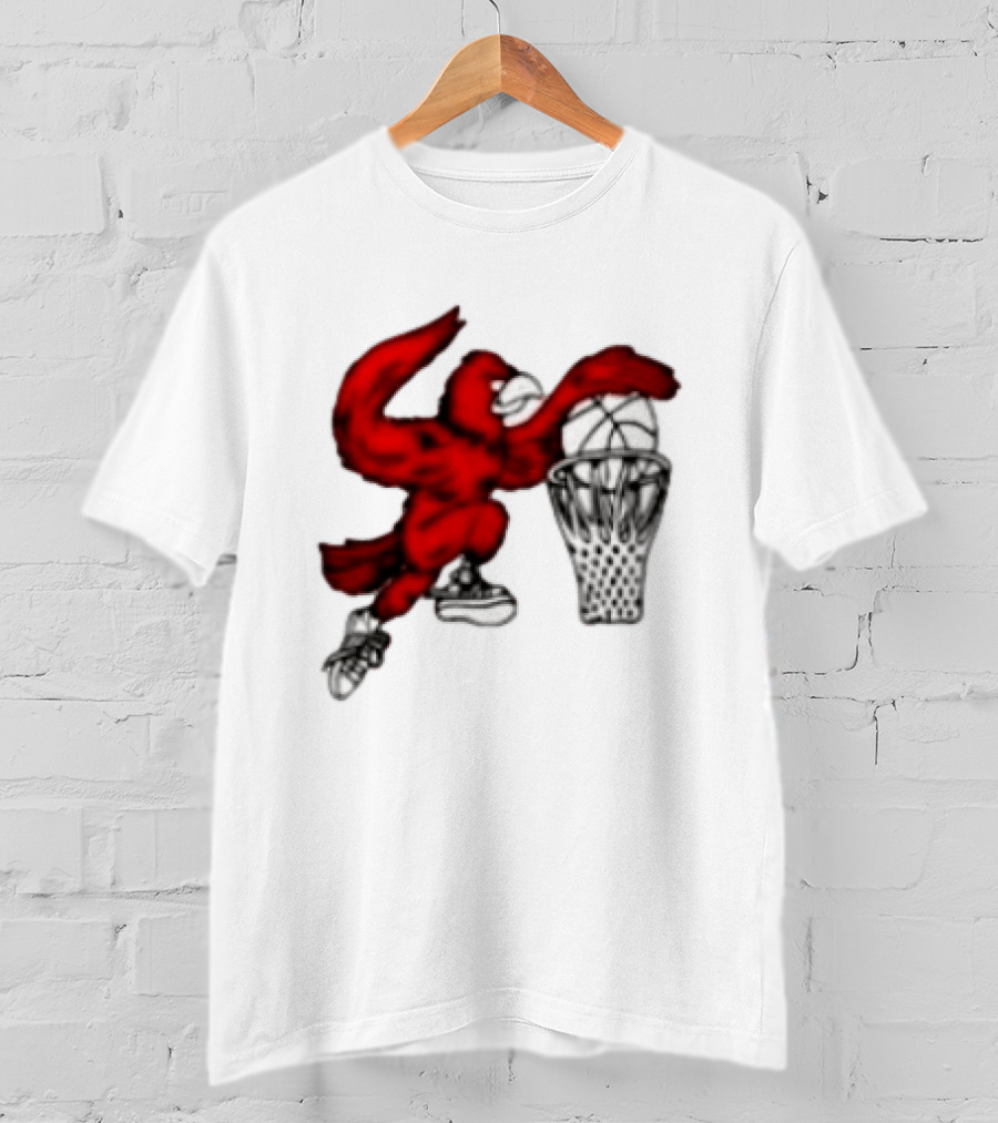 Red Cardinal Bird Dunking Basketball T-Shirt
