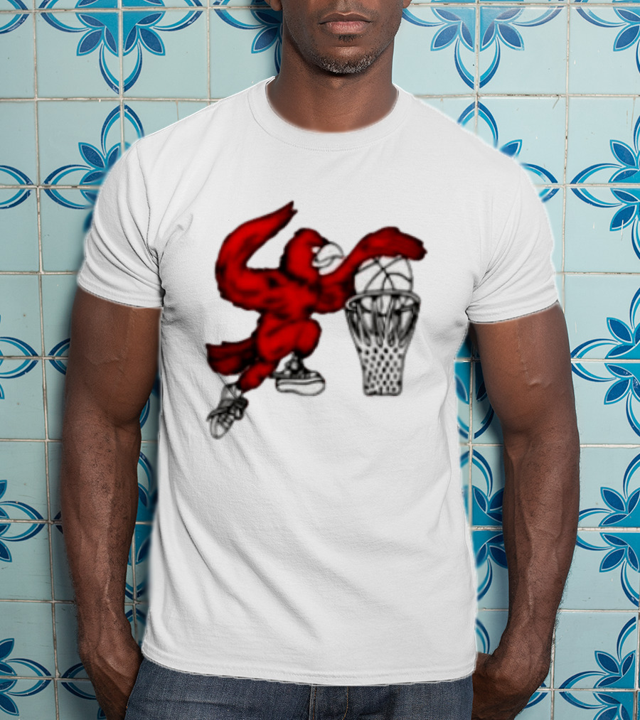 Red Cardinal Bird Dunking Basketball T-Shirt