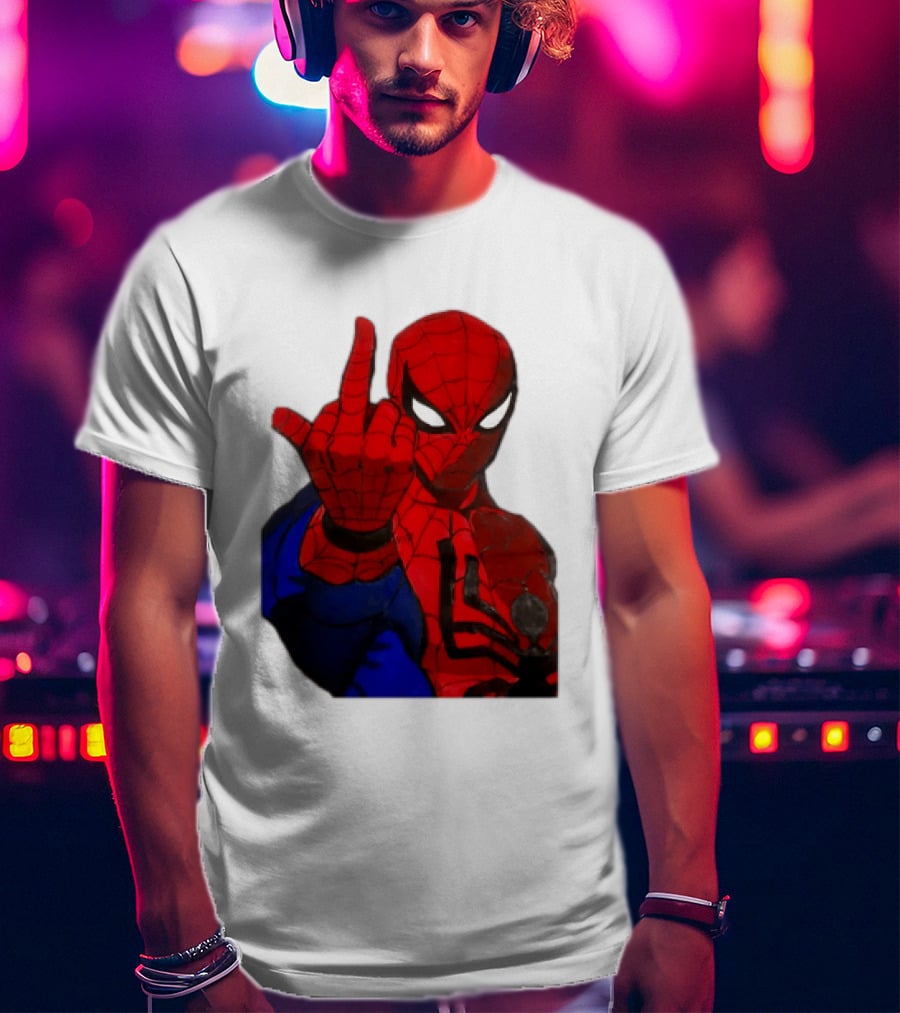 Spider Man Middle Finger Gesture Iconic Superhero Attitude T-Shirt