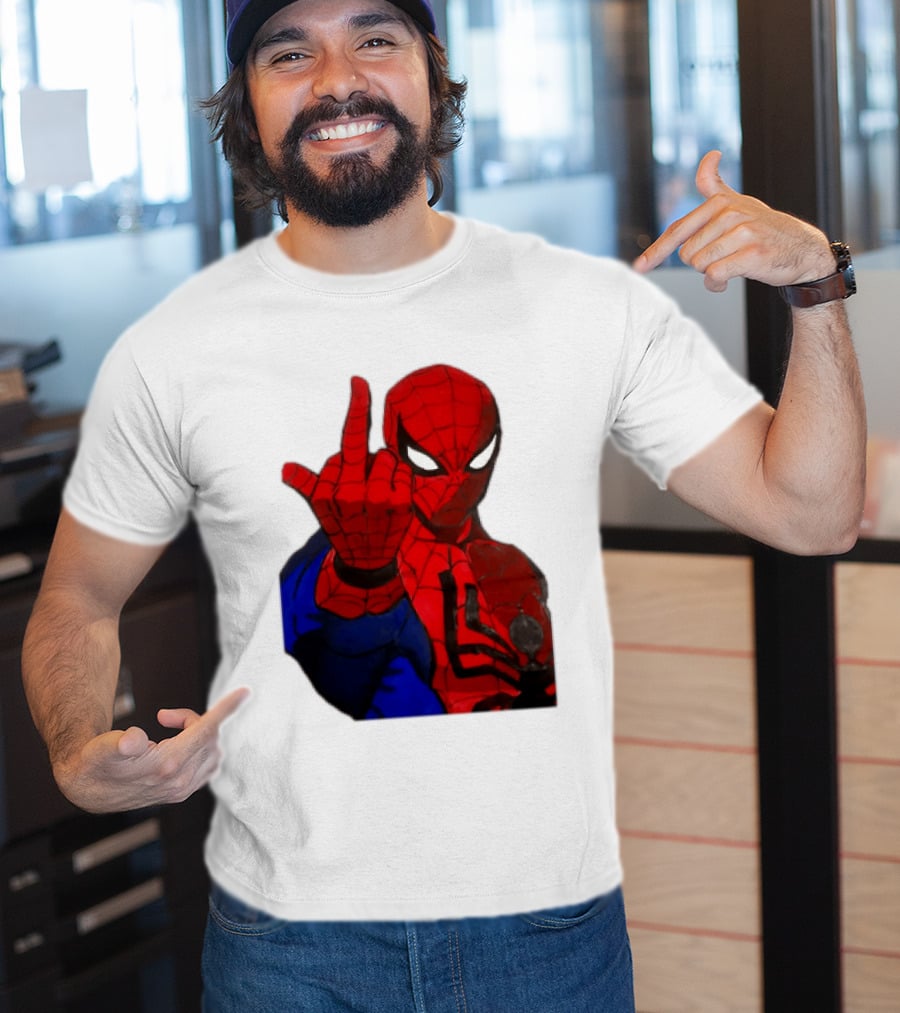 Spider Man Middle Finger Gesture Iconic Superhero Attitude T-Shirt