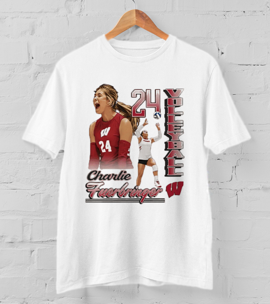 Wisconsin Badgers Charlie Fuerbringer Volleyball Number 24 T-Shirt