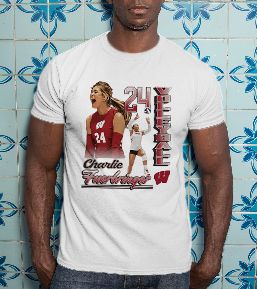 Wisconsin Badgers Charlie Fuerbringer Volleyball Number 24 T-Shirt