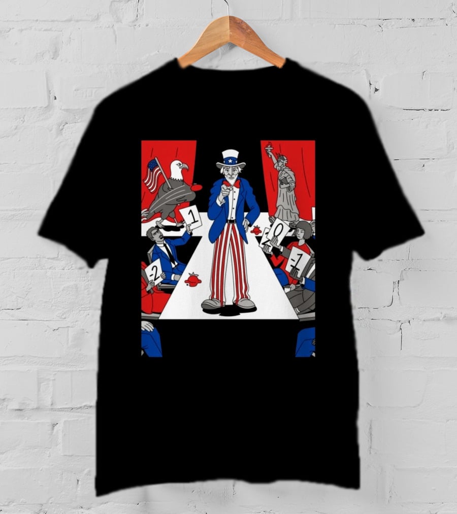Uncle Sam Patriotic Symbol With Statue Of Liberty And American Eagle Political Commentary T-Shirt