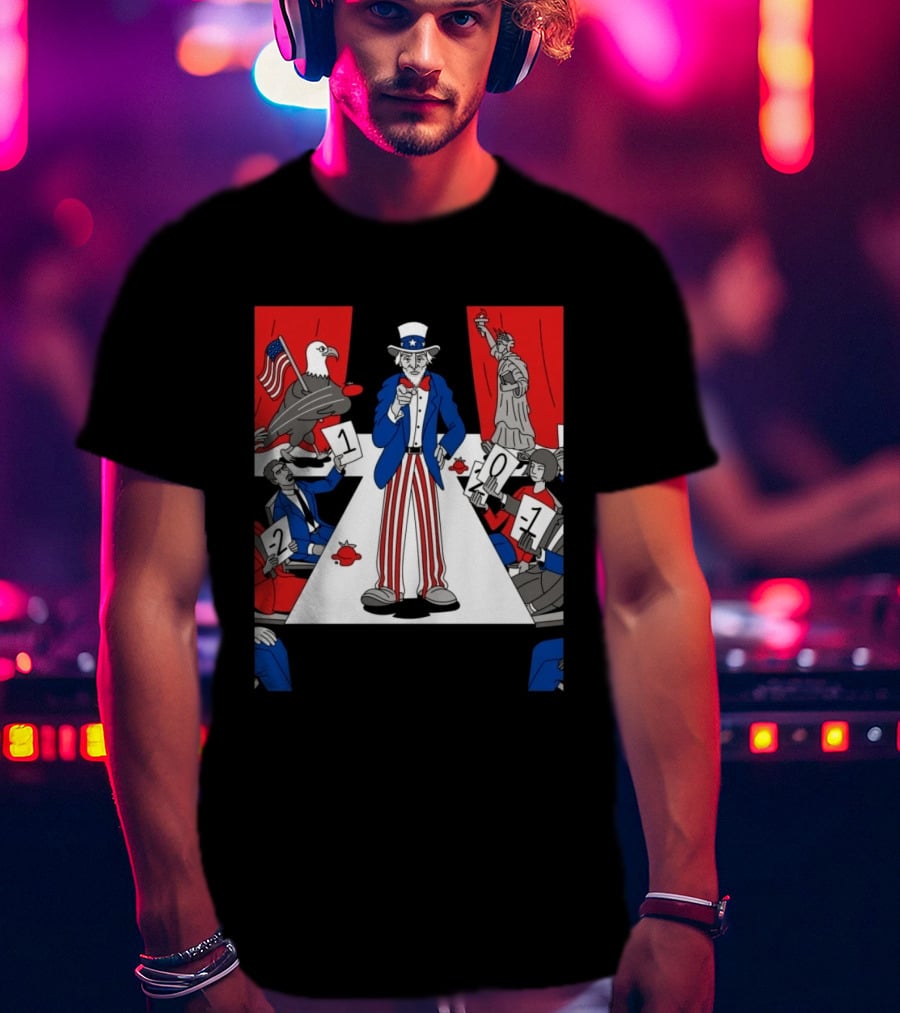 Uncle Sam Patriotic Symbol With Statue Of Liberty And American Eagle Political Commentary T-Shirt