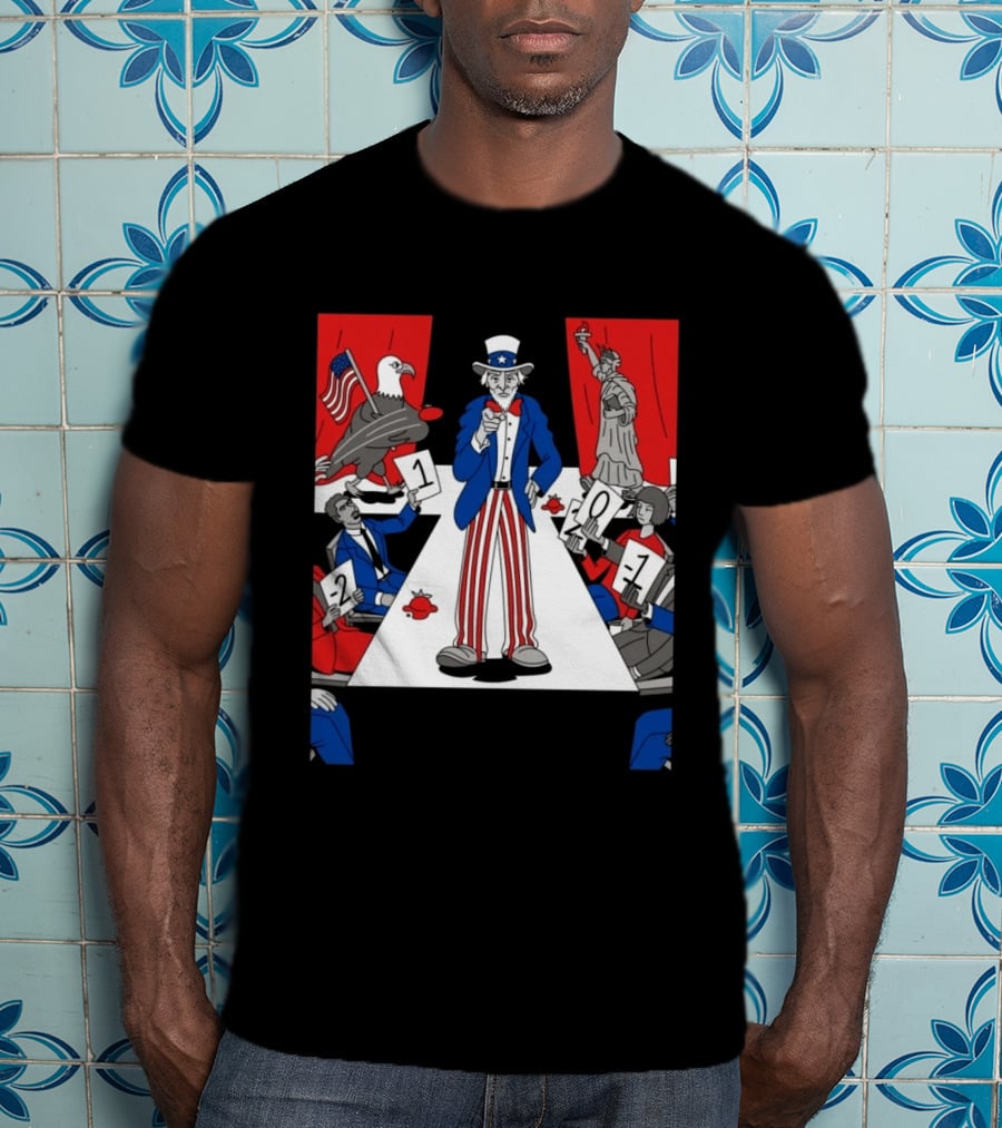 Uncle Sam Patriotic Symbol With Statue Of Liberty And American Eagle Political Commentary T-Shirt