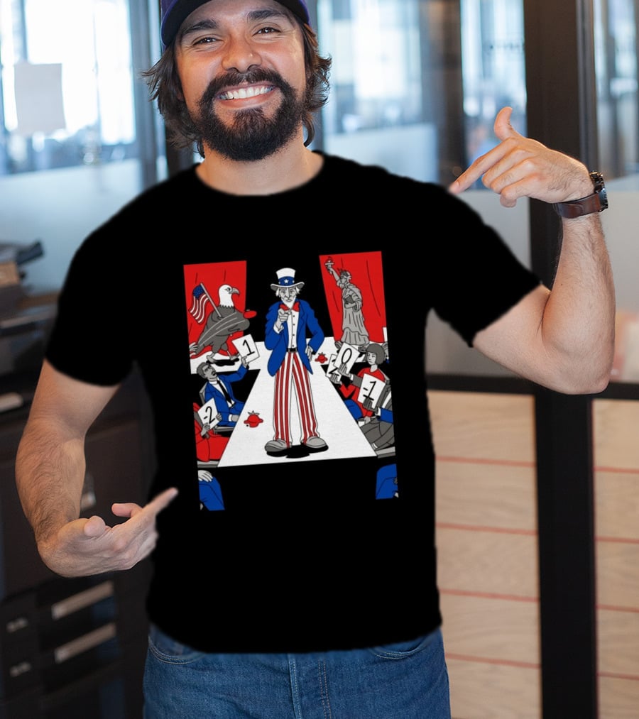 Uncle Sam Patriotic Symbol With Statue Of Liberty And American Eagle Political Commentary T-Shirt