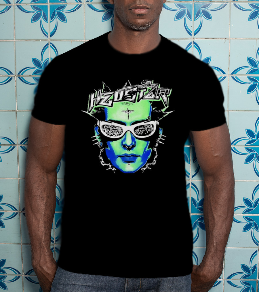 Heustar Face Futuristic Cyberpunk Digital Neon Aesthetic T-Shirt
