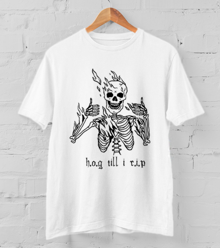 Hog Till I Rip Skeleton Flaming Skull Paint T-Shirt