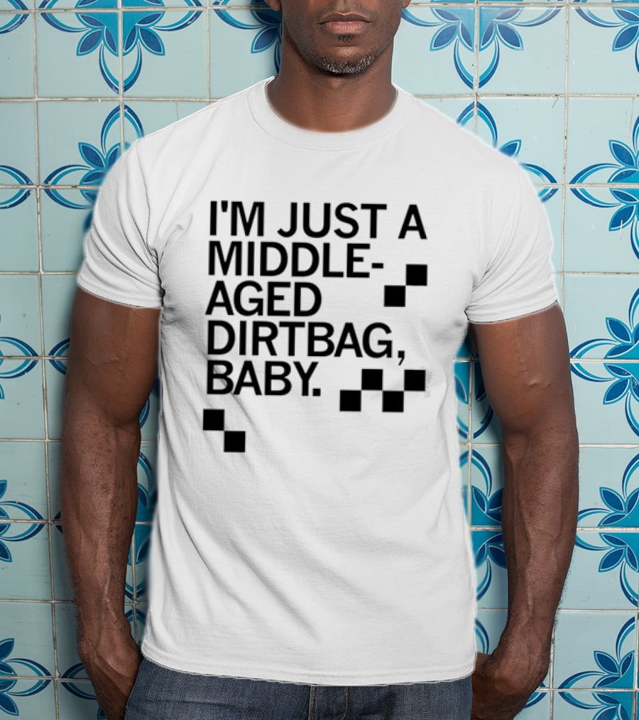 I'm Just A Middle Aged Dirtbag Baby Retro Checkerboard Blocks T-Shirt