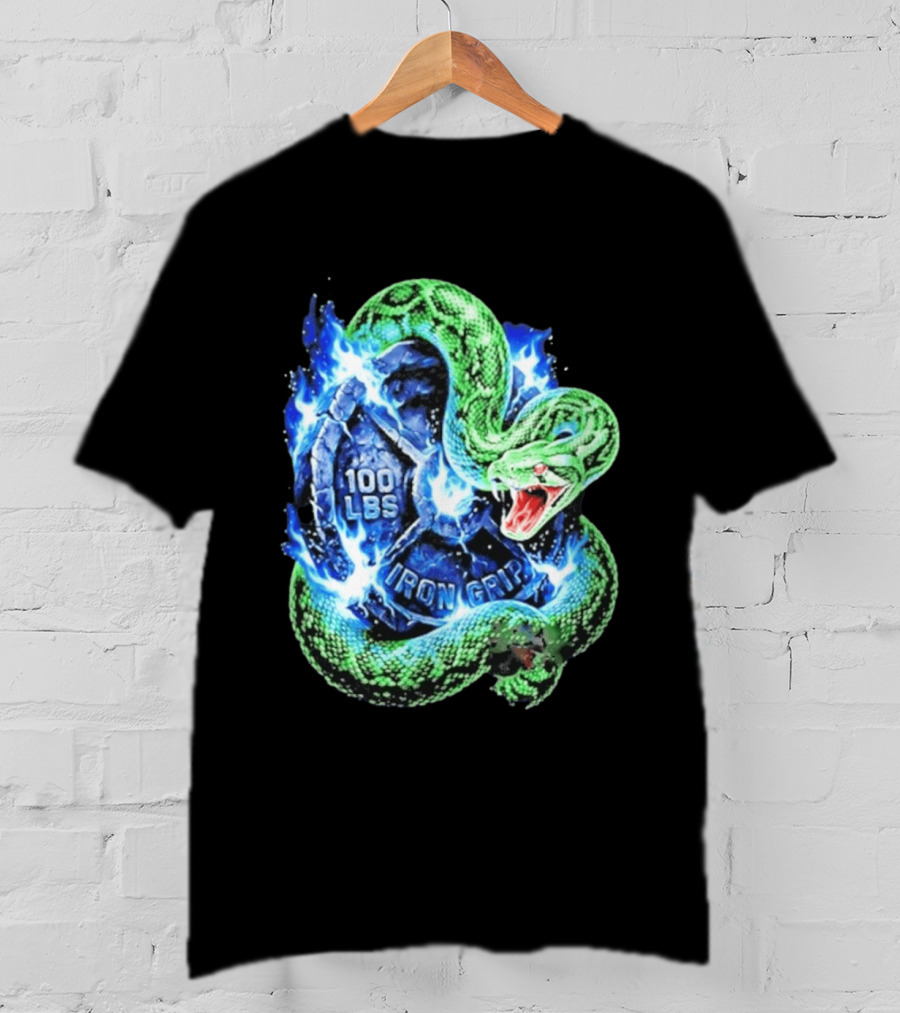 100 Lbs Iron Grip Snake With Lightning And Dumbbell T-Shirt