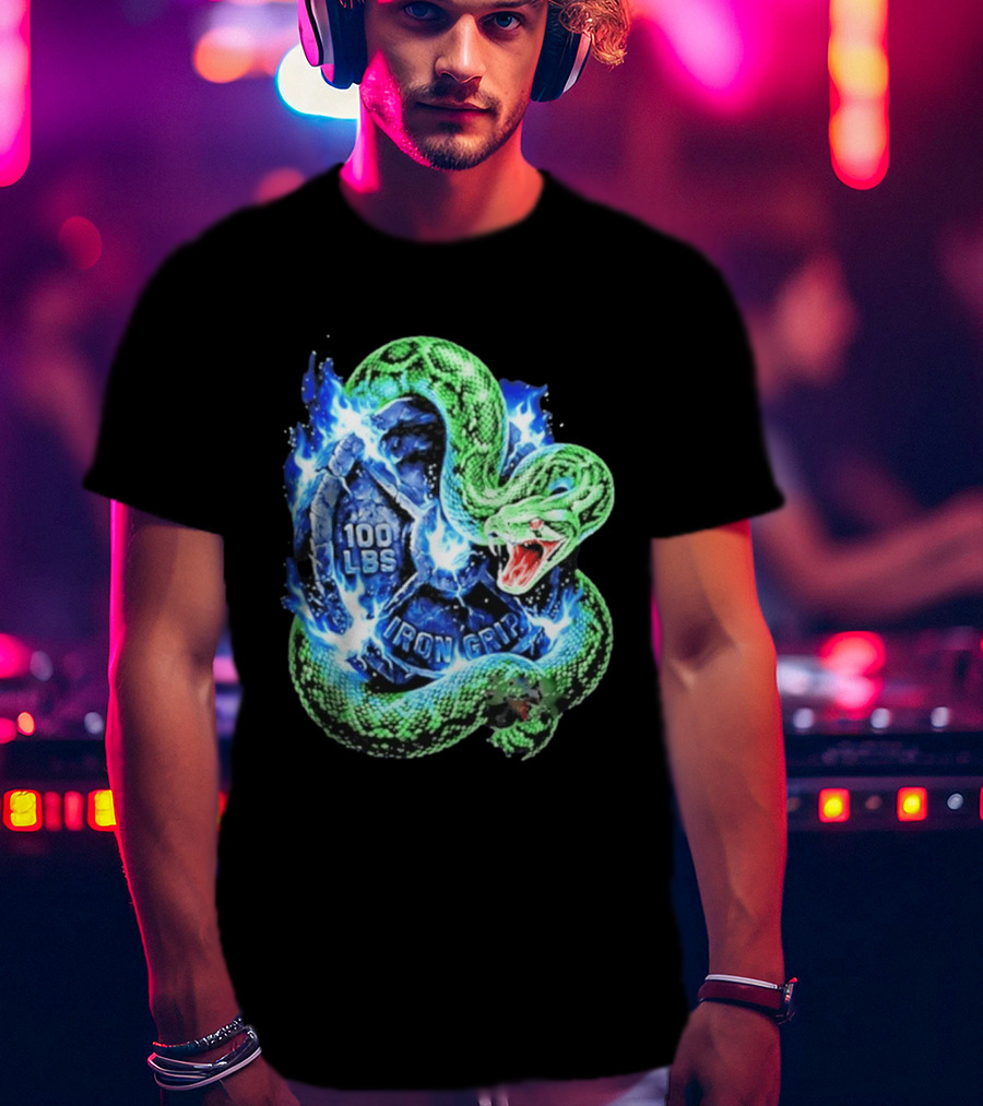 100 Lbs Iron Grip Snake With Lightning And Dumbbell T-Shirt