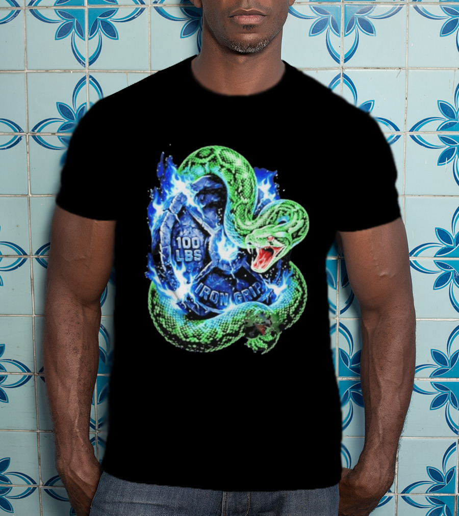 100 Lbs Iron Grip Snake With Lightning And Dumbbell T-Shirt