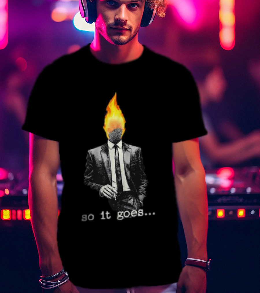 Ignition Man In Tuxedo So It Goes Burning Head Smoking T-Shirt