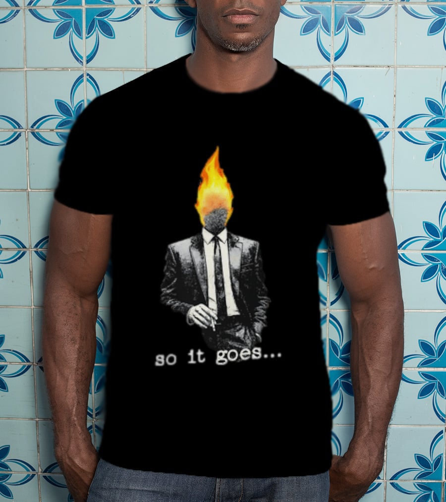 Ignition Man In Tuxedo So It Goes Burning Head Smoking T-Shirt