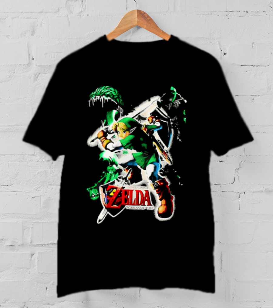 Legend Of Zelda Ocarina Of Time Link Fighting Enemies T-Shirt